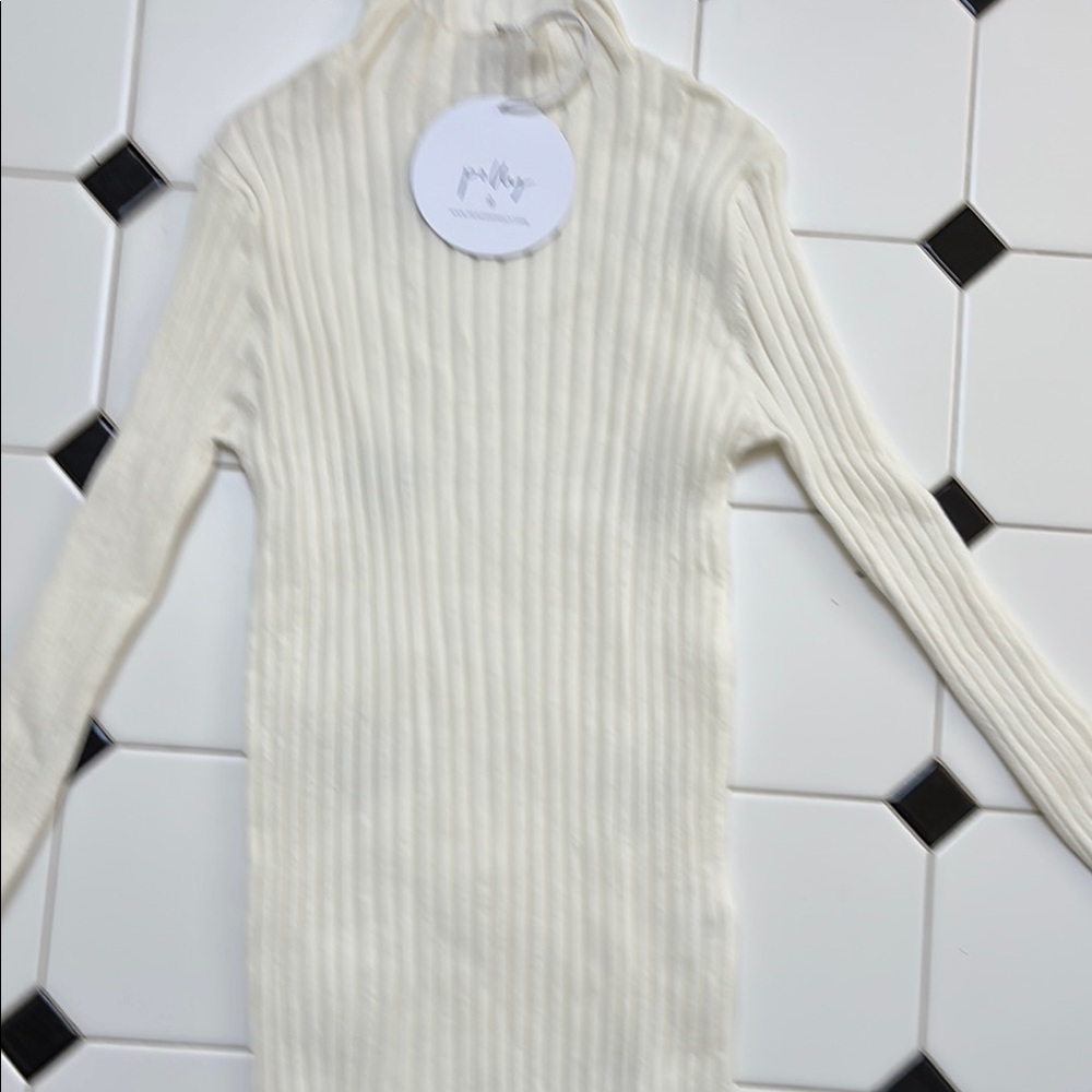 White Ribbed Long Sleeve mock neck sweater